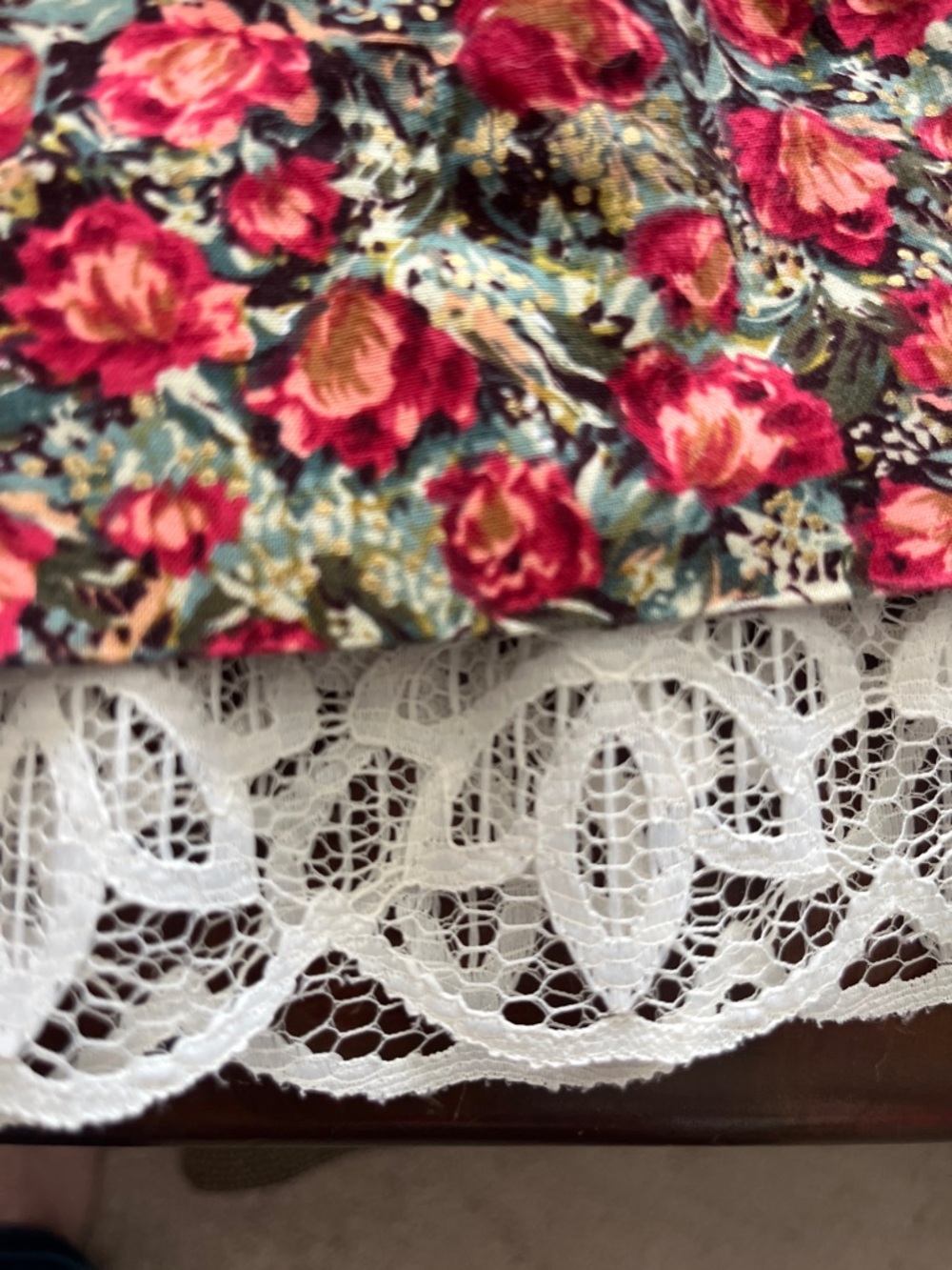 Little Girl Red Roses Dress with White Collar and White Lace at Bottom - Picture 13 of 14